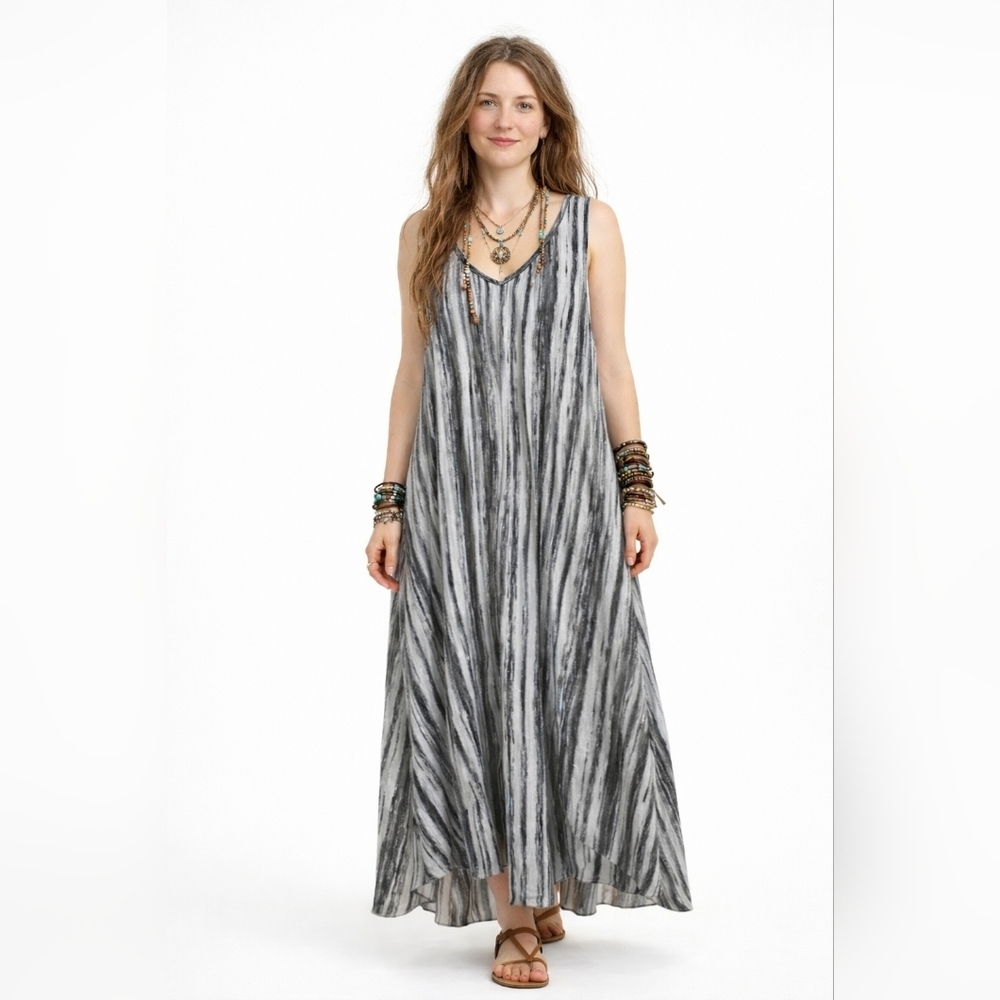 Kozan Black White Flowy Boho Artistic Minimalist Sleeveless Dress Women's Small